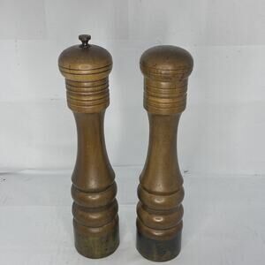 Vintage Nasco Mid Century 10” Wood and Brass Salt and Pepper Mill Japan